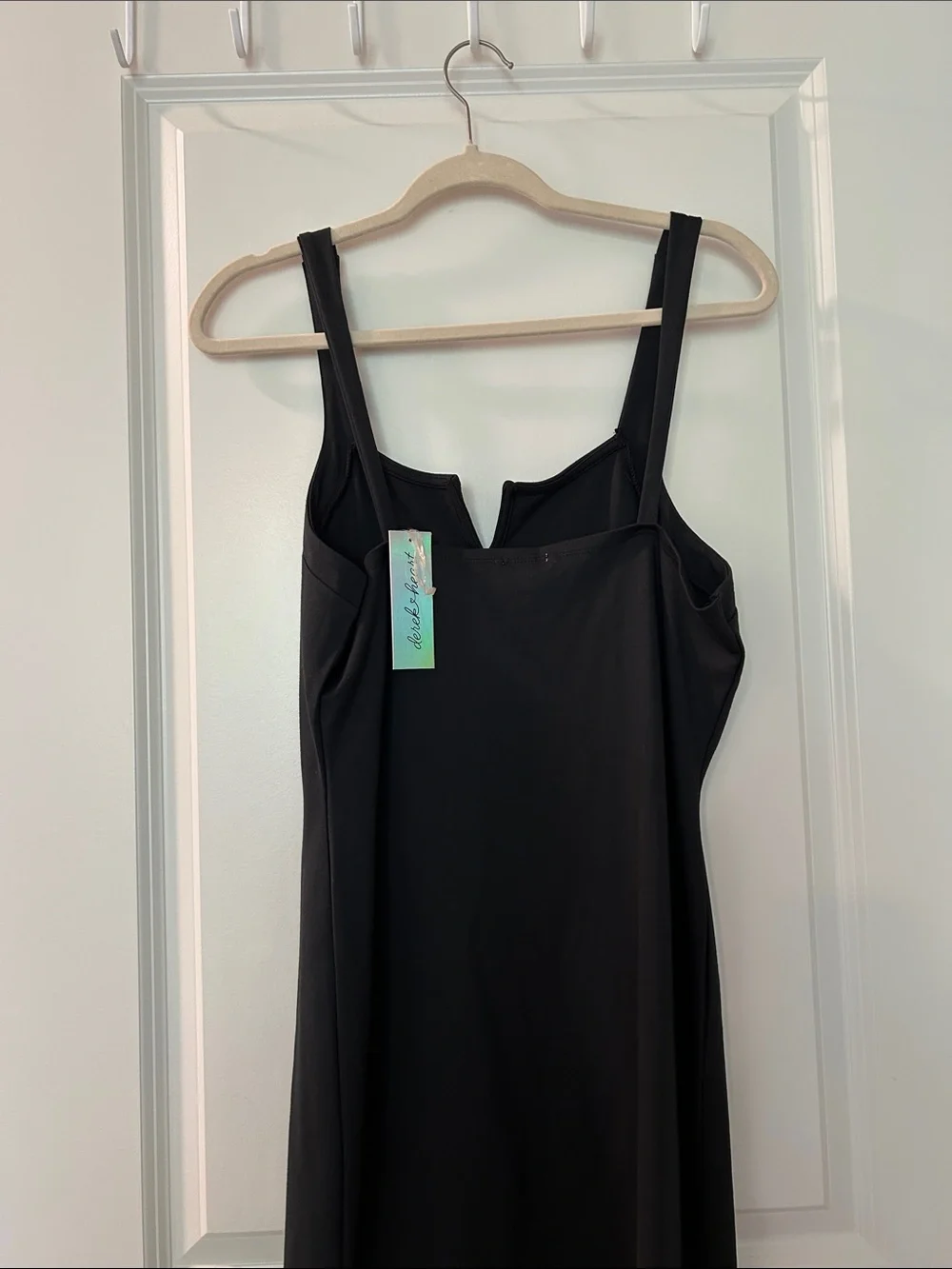 Derek Heart Black Midi Sheath Dress with Notch Neck